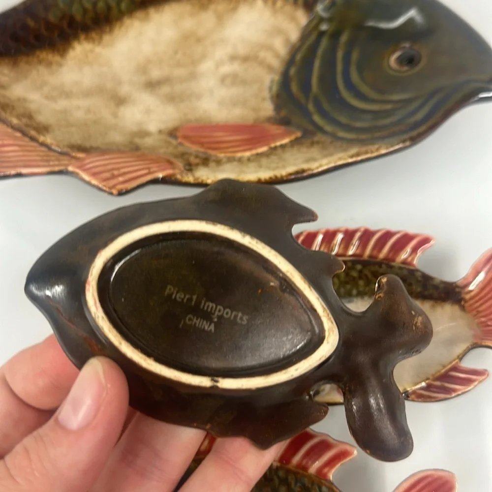 Pier One Hand Painted Porcelain Fish Appetizer Platter Plate Dish set